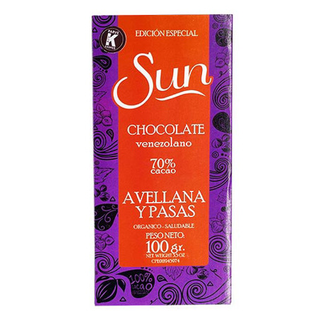 Imagen de Chocolate Barra Sun Avellana Y Pasas 70% 100 Gr