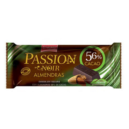 Imagen de Chocolate Passion Noir Oscuro Con Almendras 56%  St Moritz 32 Gr