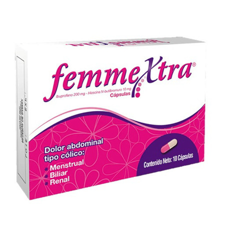 Imagen de Femmextra Ibuprofeno+Butilbromuro De Hioscina 200mg/10mg x 10 Cápsulas