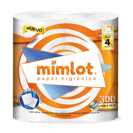 Imagen de Papel Higiénico Mimlot 300 Hojas 4 Und